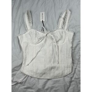 TICTOC The‎ Tilla Corset Top in White Lace Trim Bow Detail Square Neck